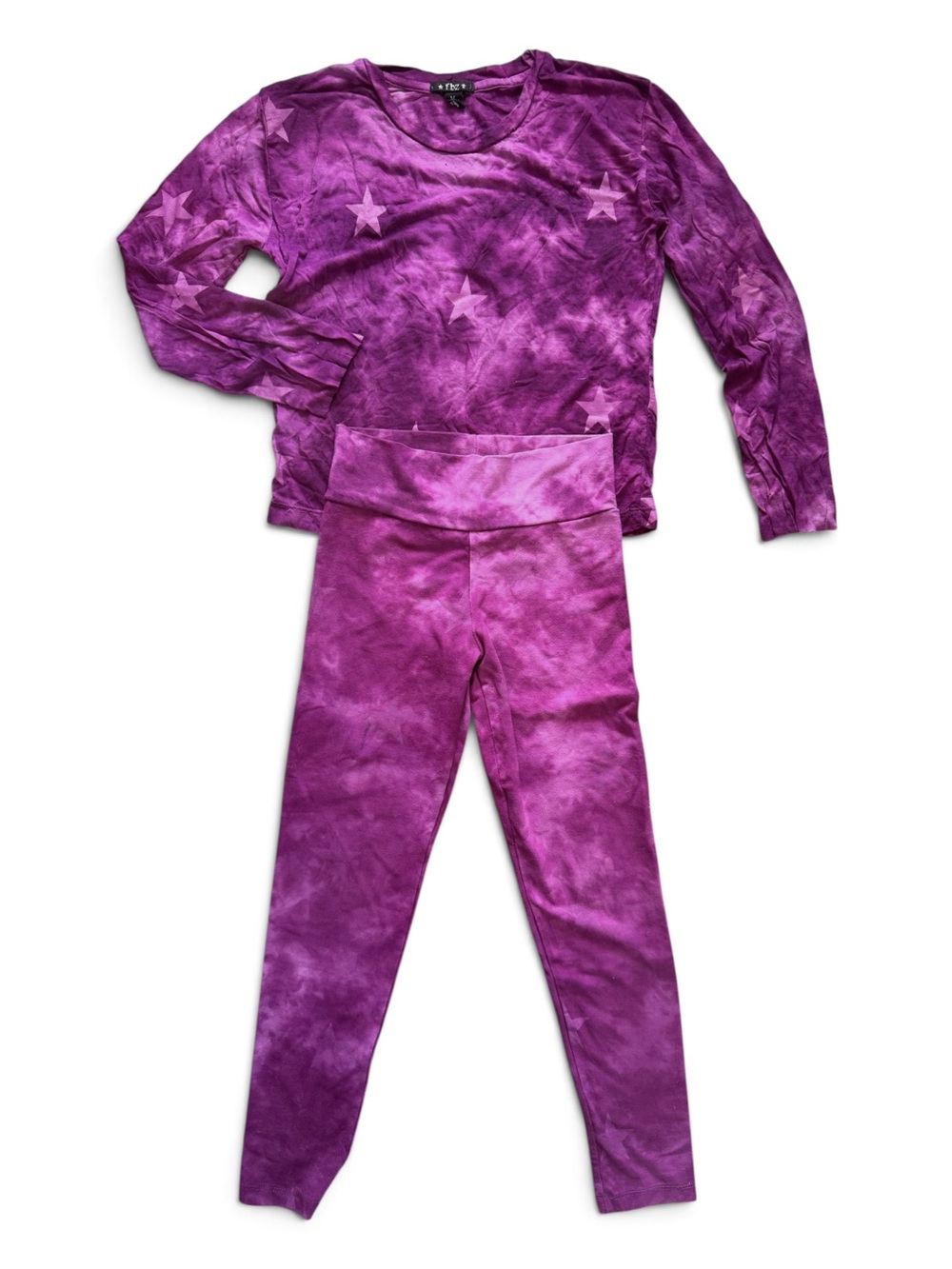 Flowers by Zoe Set Purple Tie-Dye Star Distressed Top & Legging S-M